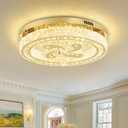 24'' Gold Modern Crystal Chandelier LED Dimmable Flush Mount Crystal Ceiling Light for Living Room Bedroom Dining Room