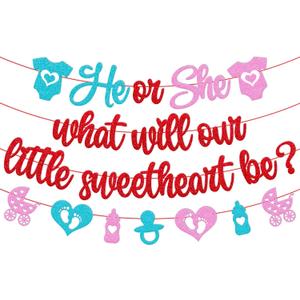 He or She What Will Our Little Sweetheart Be Banner Happy Valentines Day Gender Reveal Boy or Girl He or She Heart Love Romantic celebration Decorations Baby Shower Party Supplies
