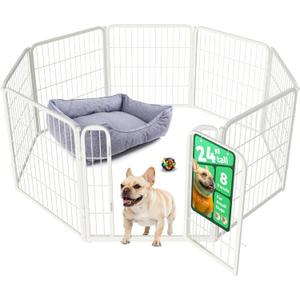 FXW Homeplus Unleashed Indoor Dog Playpen - Stress-Free and Safe Play, Heavy Duty 24 Inch 8 Wire Panels Dog Pen for Puppy and Small Dogs, WhitePatented
