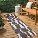 JONATHAN Y Abstract Two-Tone Indoor Outdoor Runner Rug 2X8 Black/Cream, Lucian Modern Geometric for Backyard, Patio, Porch, Easy-Cleaning, High Traffic, Pet-Friendly, Non-Shedding (TSN303A-28), 2' x 7'10"