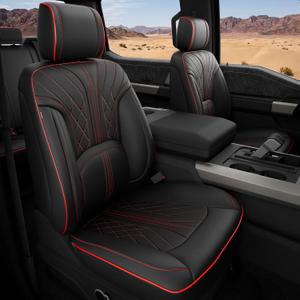 FREESOO Leather Seat Covers for Ford F150 SuperCrew/Crew Cab 2015-2026 | Fits F250/F350/F450 Super Duty 2017-2026, Custom Fit, Waterproof, Bucket Seat, Airbag Compatible, Lumbar Support, Easy-clean