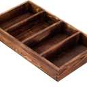 MyGift Burnt Wood Drawer Organizer Tray with 4 Slots, Multipurpose Utensil, Cutlery, Tools Wooden Bin