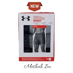 Under Armour Boxerjock Boxer Briefs Size L 3 Pack Underwear 6” Inseam Black Gray, XL