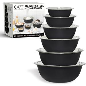 COOK WITH COLOR Stainless Steel Mixing Bowls Set - Nesting Bowls, 6 Pieces, Black