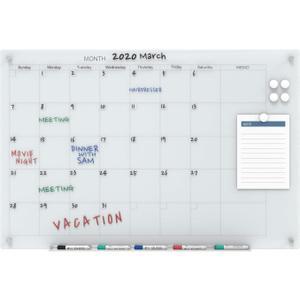 Audio-Visual Direct Magnetic White Calendar Glass Dry-Erase Board Set - 4' x 3' - Includes Magnets, Hardware & Marker Tray
