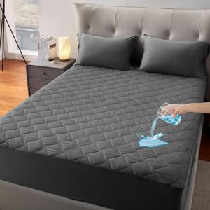 SLEEP ZONE Waterproof Mattress Protector Pad Queen Machine Washable, Breathable Mattress Topper with Deep Pockets, All-Season Use, Hotel Quality (Queen, Grey) (Gray)