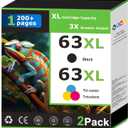 63XL Ink Cartridges Replacement for HP 63 Ink Cartridges Combo Pack Compatible with HP Printer Deskjet 3630 3634 1112 Envy 4510 4520 Officejet 4650 5258 5200 3830 5255 4655 4652 2-Pack Black Tri-Color