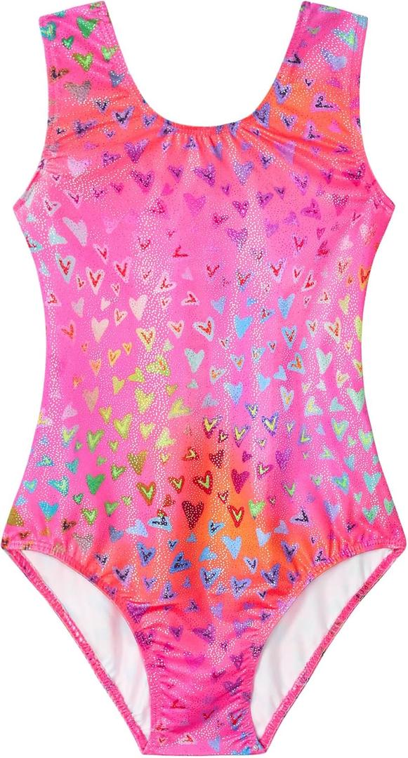 Domusgo Gymnastics Leotards for Girls Sparkly One Piece Tumbling Outfits (10-12 Years, Pink)