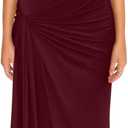 YMDUCH Women's Casual Short Sleeve Boat Neck Ruched High Split Bodycon Long Party Dress (Large, Winered)