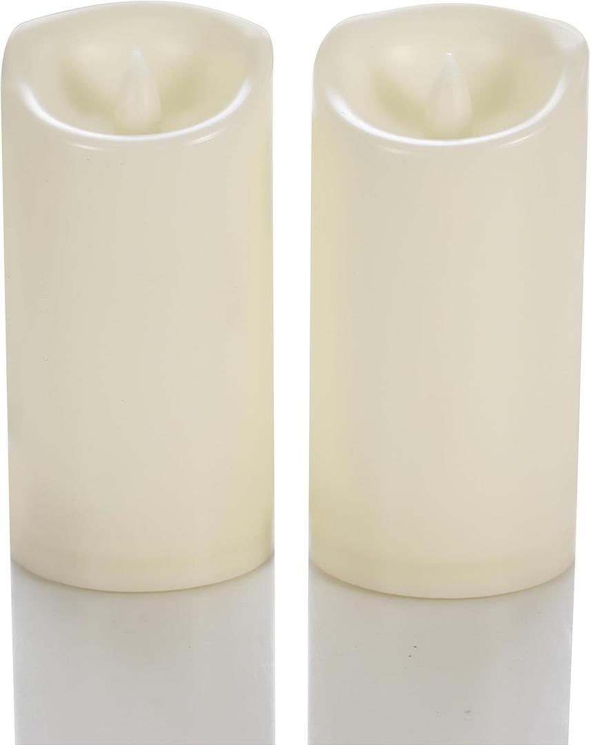 CANDLE CHOICE Waterproof Outdoor Battery Operated Flameless Candles with Timer Flickering Plastic Resin Electric LED Pillar Lights for Lantern Patio Garden Wedding Party Decorations 3x6 Inches 2 Pack (Cream White)