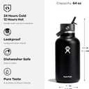 Hydro Flask Water Bottle - Insulated Stainless Steel - Wide Mouth Flex Straw Lid, Non Spill, Leakproof and Refillable in 64 Oz Tonal Agave