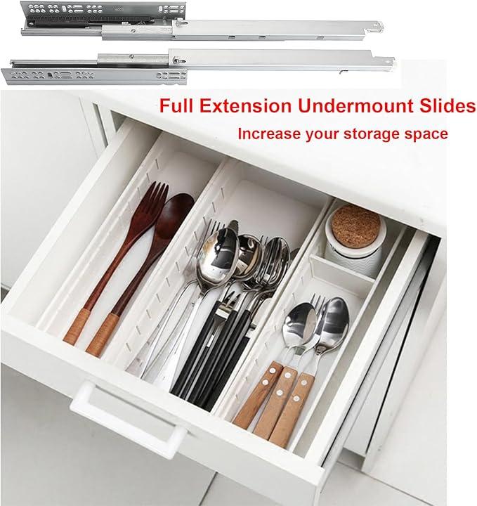6 Pair of 20 Inch Undermount Soft Close Drawer Slides 100LB Load Capacity Full Extension Concealed Drawer Rails with 3D Locking Device