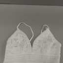 Design by Olivia Women's Textured Open Back Laced V-Neck Crop Top (Medium, White)