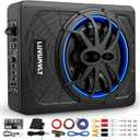 1200W 10" Car Subwoofer, Slim Under Seat Powered Subwoofer and Amp Package,High/Low Level Input, Car/Truck Audio Sub Built-in Amplifier amp Combo Package, with Blue LED Light