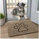 Smiry Dog Door Mat for Muddy Paws, Absorbent Dirt Trapper Non Slip Quick Dry Washable Chenille Mat for Mud Dogs, Entry Rug for Indoor and Outdoor (24x16 Inches, Camel and Black)