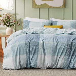 Bedsure Duvet Cover Queen Size - Reversible Buffalo Plaid Duvet Cover Set with Zipper Closure, 3 Pieces Blue Bedding Set with 8 Corner Ties and 2 Pillow Shams 20"x26" (Queen (90" x 90"), 02 - Blue (No Comforter))