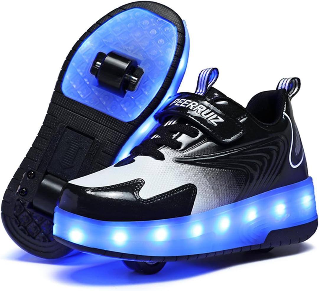Ehauuo Unisex Roller Shoes Kids Sparkling Wheels Shoes Girls Light up Roller Skates Sneakers Boys Rechargeable Flashing Sneakers for Gift (12 Little Kid)