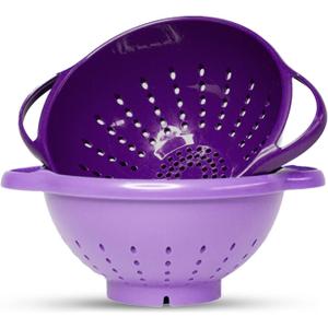 Crisp 2-Piece Mini Colander Berry Baskets With Handles - Food Strainers For Kitchen - Small Colander For Berries, Strawberry & Grape - Dishwasher Safe Berry Strainer - Made in the USA - Purple