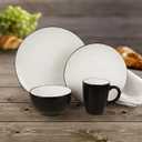 American Atelier Bistro Casual Round Dinnerware Set – 16-Piece Stoneware Party Collection w/ 4 Dinner Salad Plates, 4 Bowls & 4 Mugs – Unique Gift Idea, White/Black