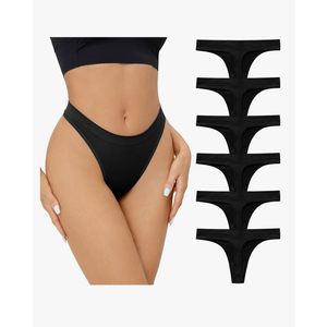 SHARICCA Seamless Thongs for Women Sexy Breathable No Show Thong Underwear Women 6 Pack, L, Black