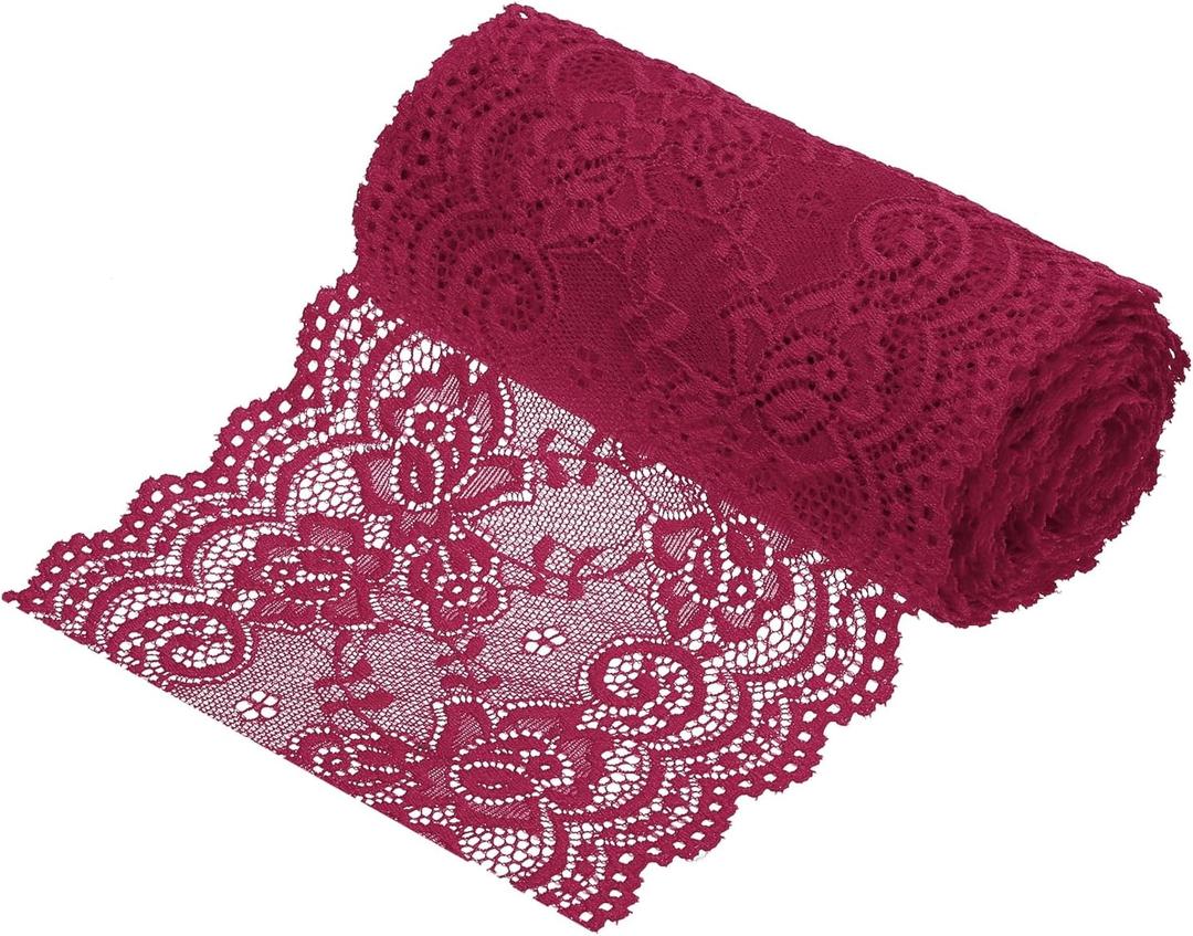 MECCANIXITY 6 Inch Wide 5 Yard Lace Ribbon Floral Pattern Burgundy Red Lace Trim Ribbon for Sewing Making, and DIY Crafts, Gift Wrapping, Bouquets, Wedding Decor
