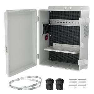 Joinfworld White Outdoor Electrical Box Waterproof Nema Enclosure 16x11x6 Plastic WiFi Box with Fan Vented Dust Screen (15.7"x11"x5.9" Non-Slip Buckle)