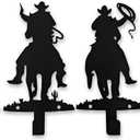 Western Cowboy Metal Wall Hooks Set of 4 Unique Riding Cowboy Designs for Western Room Decor, Entryways,or Cabinets