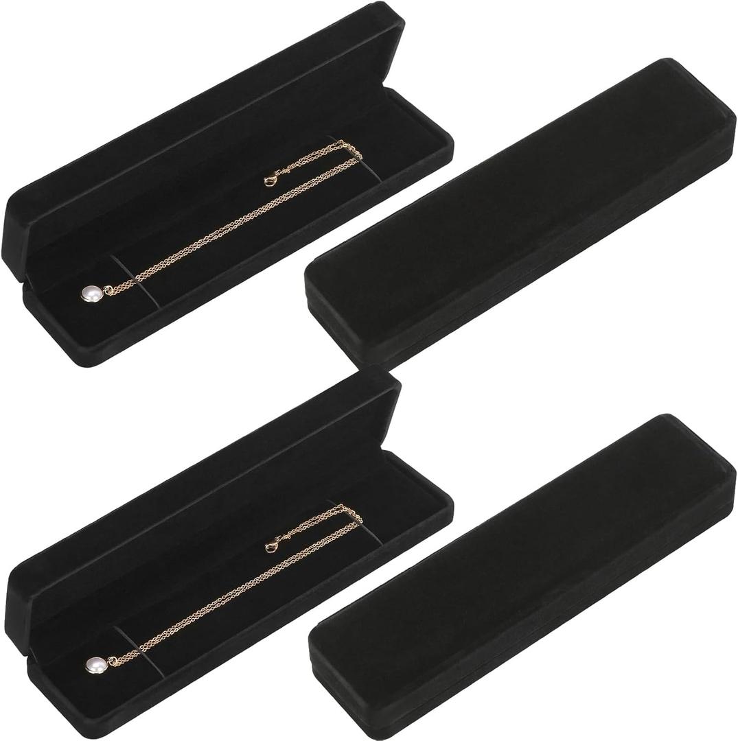 LETURE 4 Pieces Velvet Bracelet Necklace Pendant Jewelry Box, Small Long Jewelry Watch Gift Box for Proposal, Wedding, Engagement, Christmas (BLACK-4PCS)