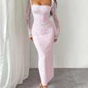 OYOANGLE Women's Floral Lace Slit Back Fishtail Long Dress Square Neck Cocktail Bodycon Maxi Dresses