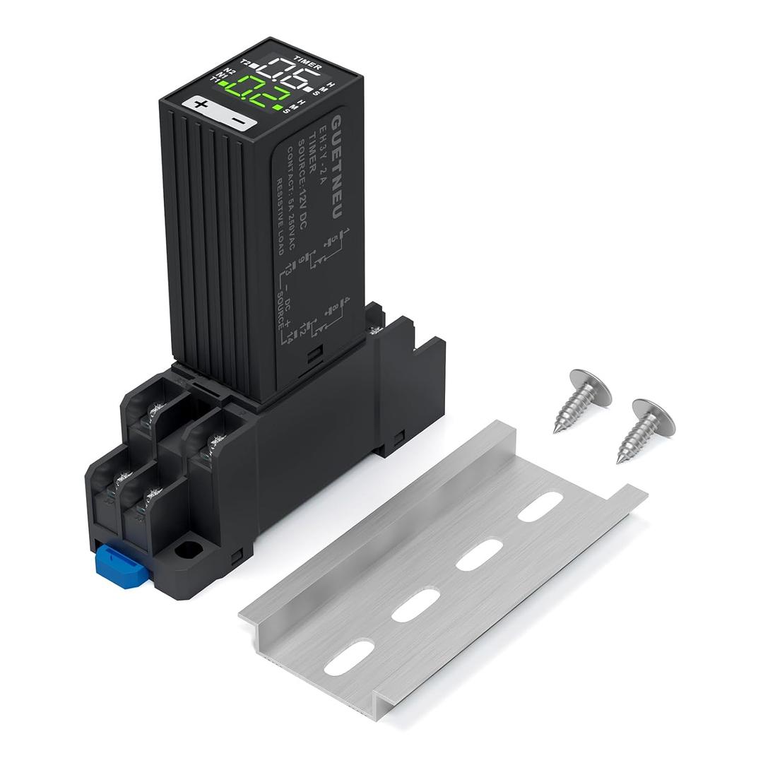 LCD Digital Display Time Relay, Dual Time Delay Relay, DPDT 12 VDC with Plug-in Terminal Socket