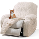 vctops 4 Pieces Recliner Chair Covers, Geometric Jacquard Plush Recliner Slipcovers Soft Fuzzy Sofa Couch Cover Anti-Slip Furniture Protector with Elastic Bottom for Kids Cats Dogs (Cream,1 Seat)