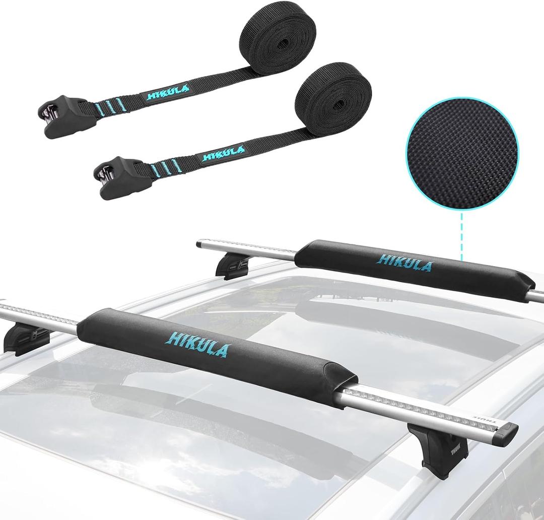 28" Soft Aero Roof Rack Pads for Various Crossbars with Two 15' Premium Scratch Resistant Silicone Buckle Tie Down Straps for SUPs, Surfboards, Kayaks, Canoes Includes Storage Bag