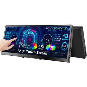 12.3 Portable Touchscreen Monitor,1920*720 IPS Mini Touch Screen,Travel Display with Foldablestand & Speaker, HDMI USBC CNC External Monitor for Laptop Phone Aida64 GPU CPU RAM Monitoring, VESA
