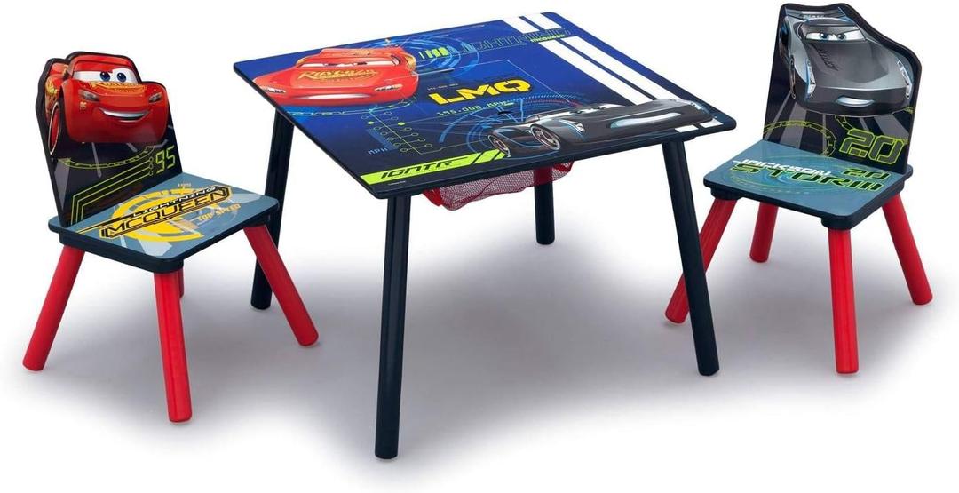 Delta Children Kids Table and Chair Set With Storage (2 Chairs Included) - Ideal for Arts & Crafts, Snack Time, Homework & More, Disney/Pixar Cars, 3 Piece Set