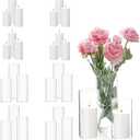 24 Pcs White Pillar Candles and Glass Candle Holders, Clear Cylinder Vases Pillar Candle Holders for Pillar Candles, Hurricane Candle Set for Wedding Party, Event, Home Office Decor
