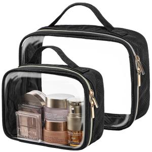 PACKISM Clear Makeup Bag - TSA Approved Toiletry Bag with Handle Large Opening, Clear Toiletry Bags for Traveling Travel Essentials, Travel Bags for Toiletries, Black (01 Active Black)