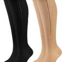 Zipper Compression Socks Close Toe 2 Pairs for Women&Men 15-20mmHg Knee High Support Socks for Running Cycling (Large-X-Large)