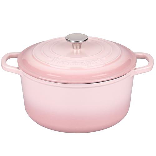 VORRINGARD Enameled Cast Iron Dutch Oven Pot with Lid, for Sourdough Bread Baking, Round Dutch Ovens, 4.5 Quart, Pink