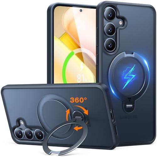 TORRAS 360° Spin for Samsung Galaxy S25 Case with Stand, Fit for MagSafe, 3X Military Grade Protective, Rotatable Kickstand for Samsung S25 Case, Magnetic Ring Slim Hard Cover, Matte Black 6.2''