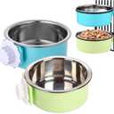Tfwadmx Crate Dog Bowl Cat Removable Stainless Steel Food and Water Feeder Hanging Cage Bowls Coop Cup with Cleaning Set for Pet Puppy Bird Rat Guinea Pig Ferret Bunny Rabbit 2Pcs