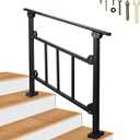 Upgrade 3 Steps Black Handrail & Indoor Stair Railing Kit, Fence & Rail Hand Rails for Outdoor Steps for Seniors for Porch Railing & Deck Hand Rail (2-3 Steps) - Set 1