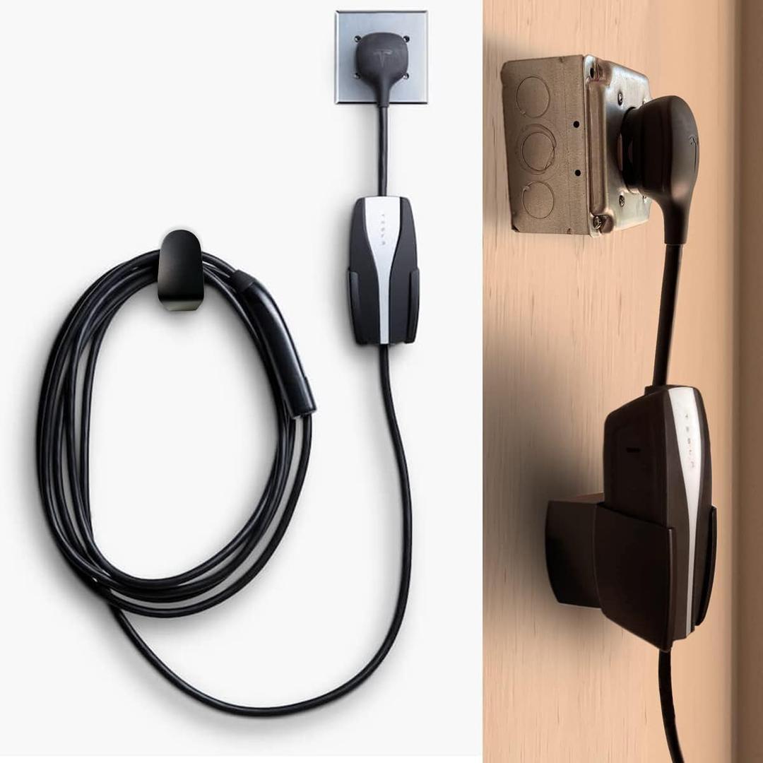 Tesla Mobile Charger Wall Mount Cable Organizer Bracket with UMC Holder and Riser Base/Spacer for Protruding Outlet NEMA 14-50