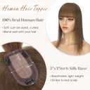 S-noilite Human Hair Toppers for Women with Bangs 100% Real Human Hairpiece 5"x3" Clip in Silk Base Topper Piece Cover Thinning Fine Hair 10 inch Chestnut Brown