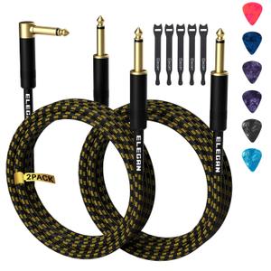 Guitar Cable 8 Ft/2 Pack-Right Angle+Straight to Straight Instrument Cable-90 Degree 1/4 Inch TS Electric Bass Guitar Cord-Gold Plated Nylon Braided Amp Cable 6.35mm Male with 6 Guitar Picks+5 Ties