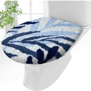 Mindsoft Blue Leaves Toilet Seat Covers Bathroom Toilet Lid Cover Soft Microfiber 17.5'' x 15'' Plush Tufted, Machine Washable, Adjustable Rubber Backing Fits Most Round Elongated Oblong Lids