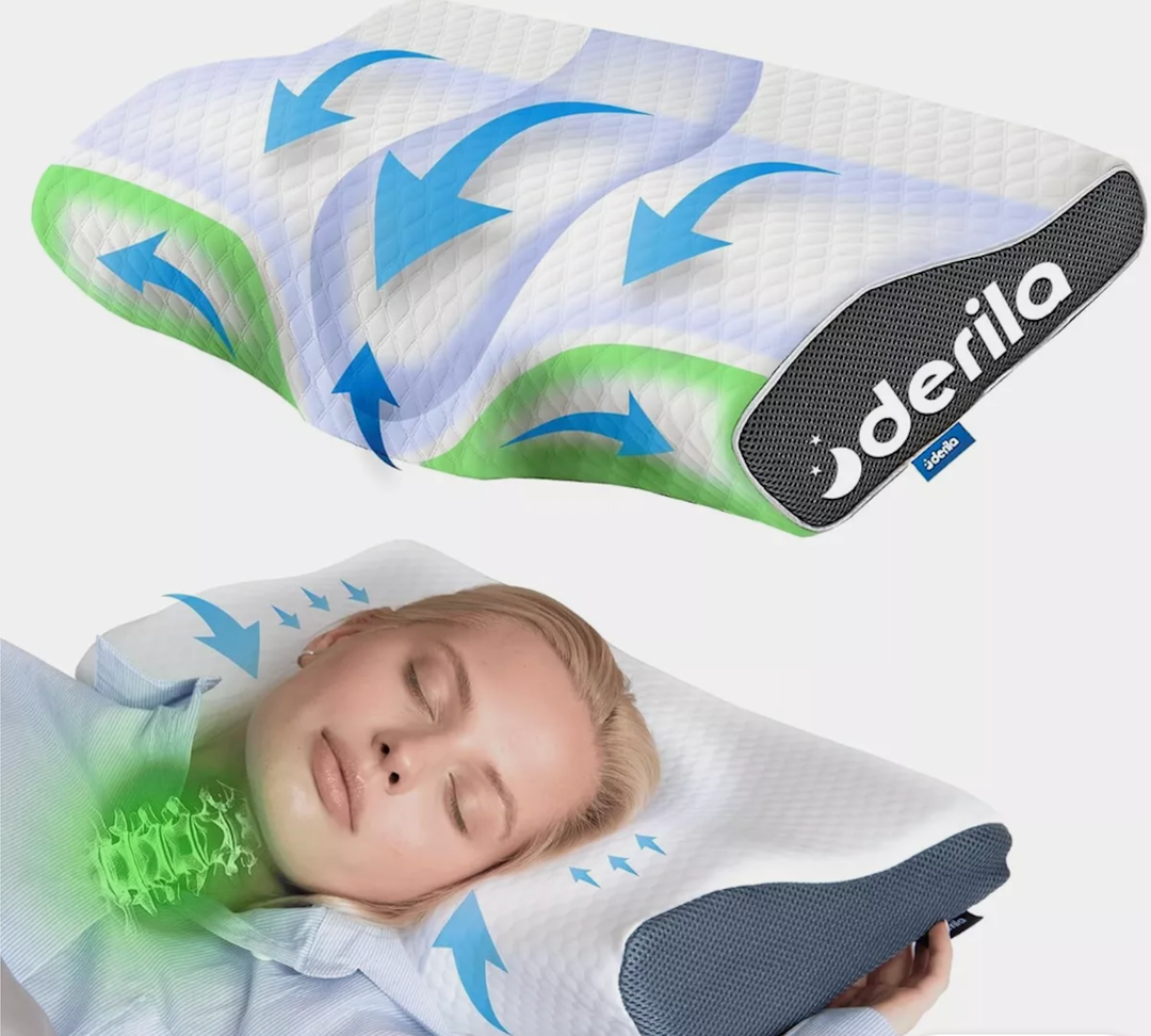 DERILA® Memory Foam Cervical Neck Pillow. Ergonomic Pillow for Sleeping, Snoring