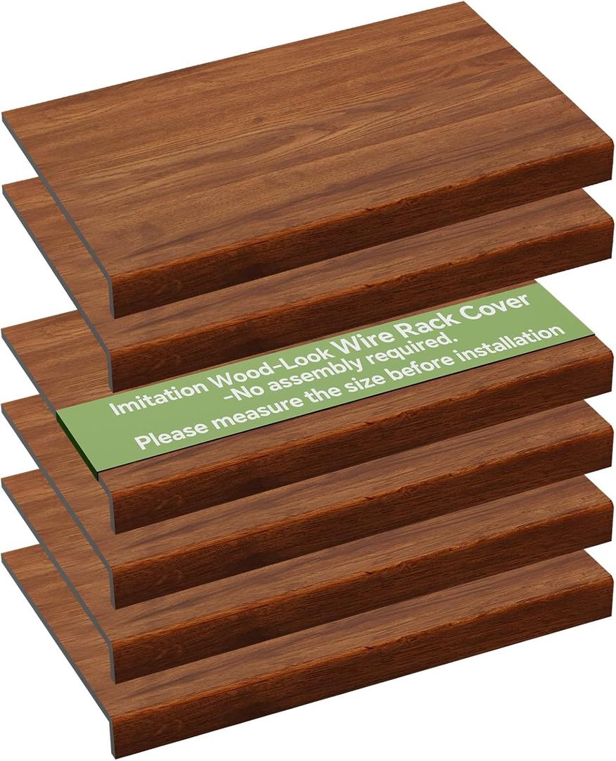 6 PCS Wire Rack Covers for Pantry Wood Grain, 24'' W * 16'' D (Ready to Use) Faux Wood Shelf Covers for Wire Shelving, Rustic Closet Shelves Covering Toppers - Bathroom, Kitchen, Garage (Brown)