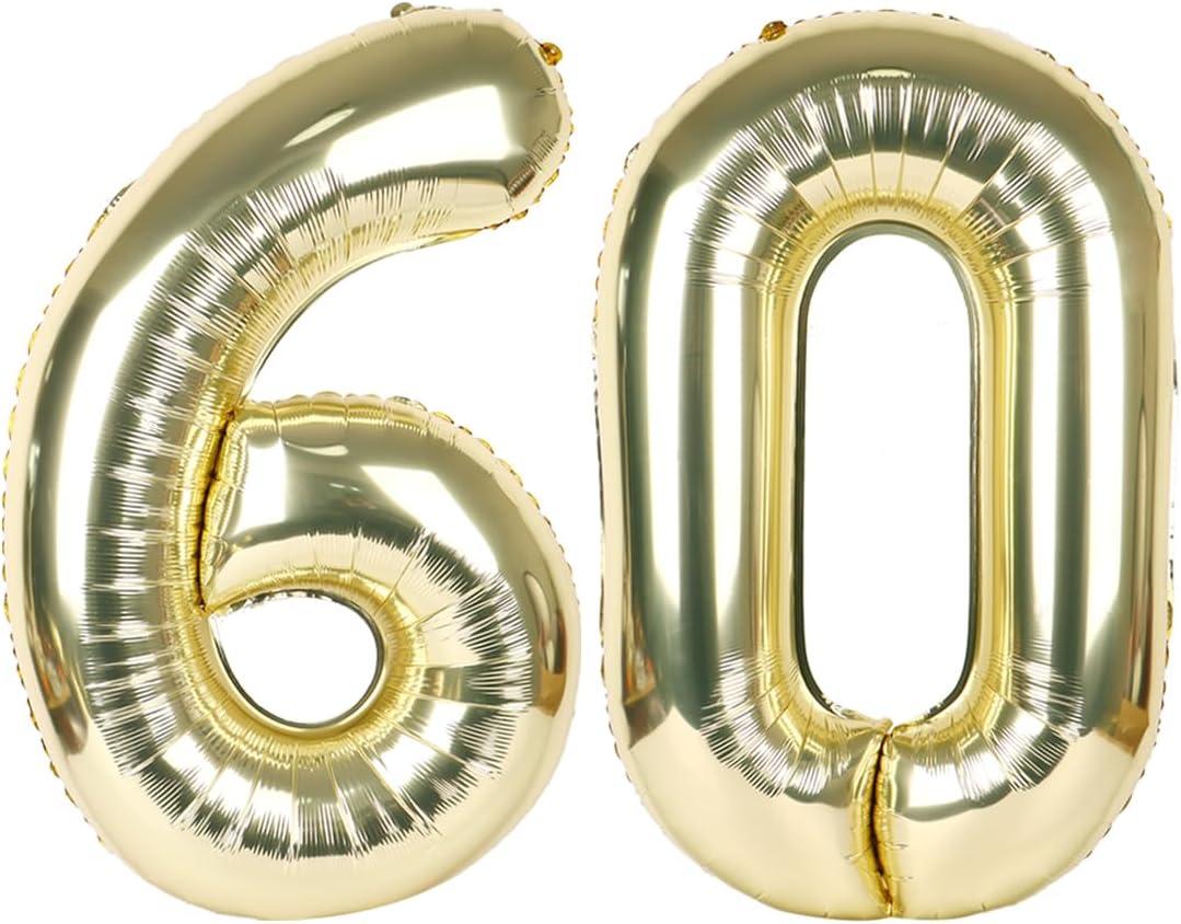 60 Balloon - Champagne Gold Birthday Number Balloons, 40 Inch Decorations