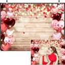 Dudaacvt 8x6ft Valentine's Day Backdrop Rustic Wood Lighting Red Love Heart Valentine's Day Photography Background Mother's Day Backdrop Bridal Shower Wedding Party Banner D686 (brown1)