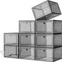7 code Large Clear Shoe Boxes Organizer Thicker Material Stronger Shoe Box with Magnetic Door, Stackable Shoe Storage Box for Closet, Foldable Space-Saving Storage Bins Shoe Cabinet, Black 9-Pack